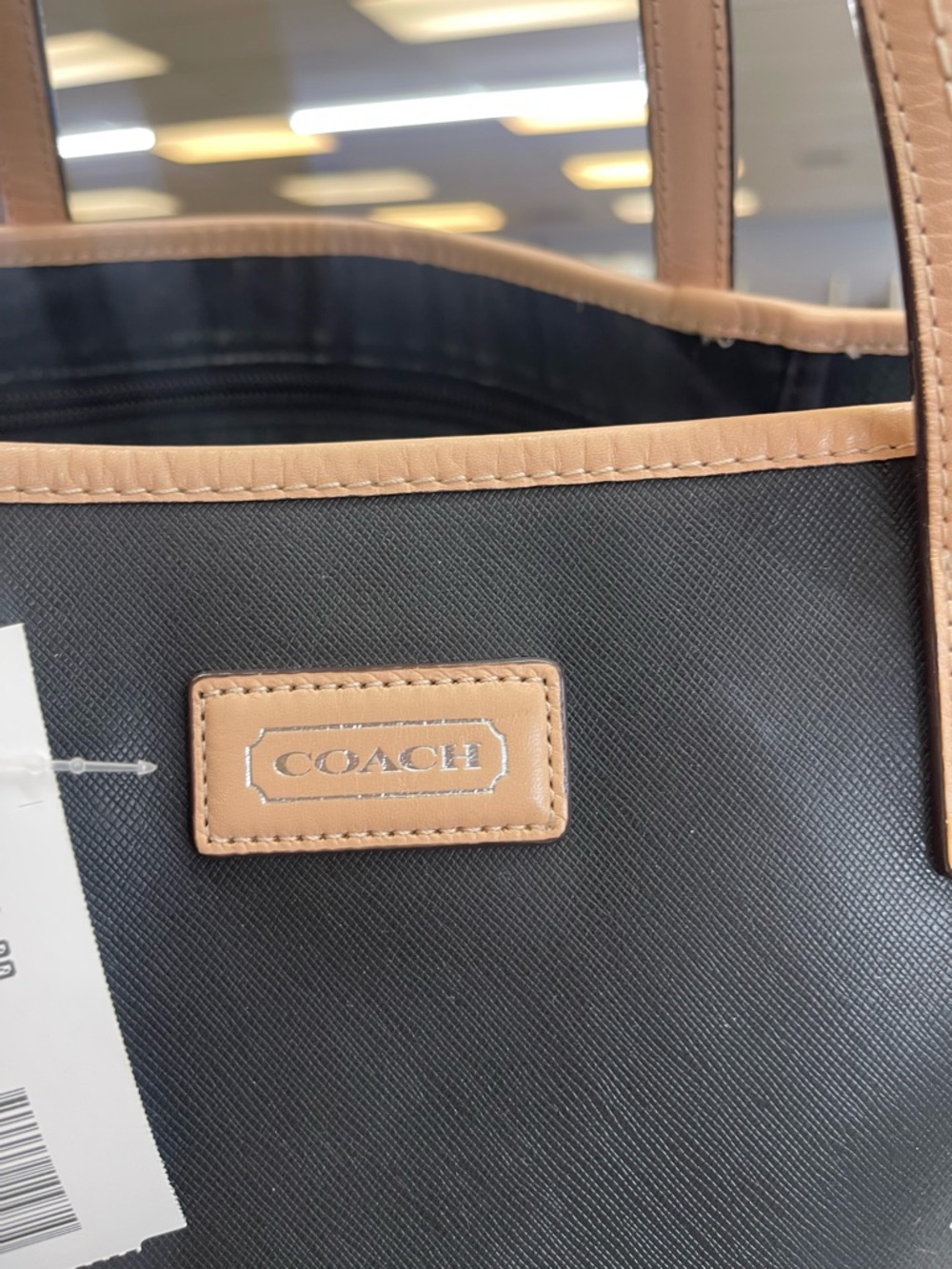 Coach Black Tote with Tan Trim and Straps - Picture 2 of 7